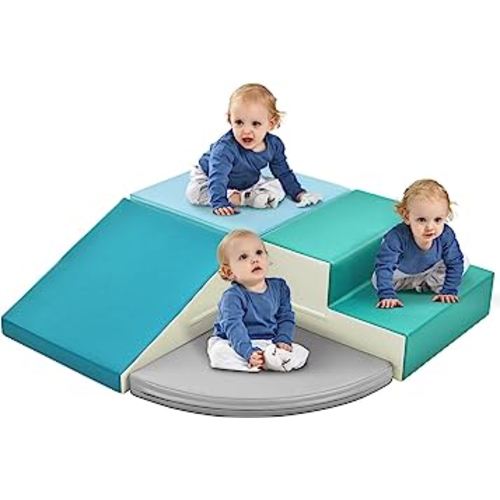 Merax Toddler Climbing Toys Indoor, 4 Piece Climb, Crawl and Slide Soft Play Equipment, Foam Climbing Toys for Toddlers 1-3
