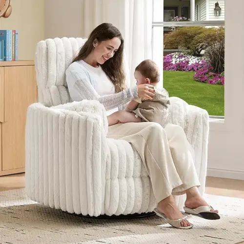 Jocisland Power Rocking Nursery Chair, Oversized Recliner Swivel Glider Chairs for Adults with 2 Pillows, USB & Type-C, Cozy Reclining Armchair Sofa for Living Room, Bedroom, Nursing, Cream Corduroy