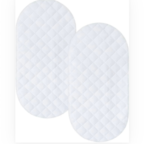 Bassinet Mattress Pad Cover Fit for Hourglass/Oval Bassinet Mattress, Waterproof Bassinet Mattress Protector Quilted Bassinet Sheets (32"x17") 2 Pack for Boys Girls, White