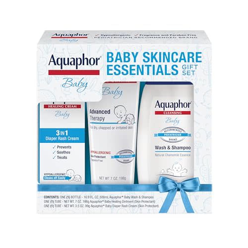 Aquaphor Baby Skincare Essentials Gift Set with Baby Wash and Shampoo, Healing Ointment, and Diaper Rash Cream, 3 Pieces