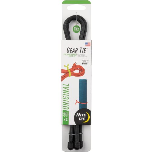 Nite Ize GT18-01-2R3 Original Gear, Reusable Rubber, 18 Inch, 2-Pack, Black, Made in The USA Twist Tie, 2 Count (Pack of 1)