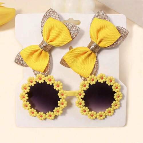3pcs Girls Hair Accessories Set - Bow Hair Clips + Cute Flower Glasses | SHEIN USA