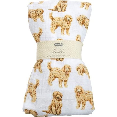Mud Pie Golden Doodle Print Baby Swaddle Blanket, 47" x 47",