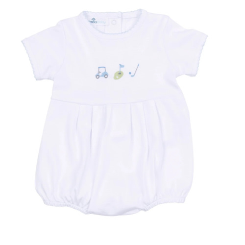 Magnolia Baby Boy Tiny Tee Time Embroidered Bubble - Light Blue