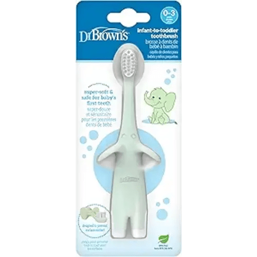 Dr. Brown's Infant-to-Toddler Toothbrush, Soft and Safe Baby Training Brush, Elephant, Mint, 0-3 years (Styles May Vary)