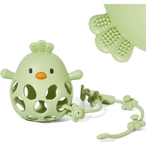 Baby Teething Toy with A Toy Strap for Babies 0-6 6-12 Months, Food-Grade Silicone Teething Mitten, Easy to Hold Hollow Design, Anti Dropping Wrist Hand Teethers, Baby Chew Toys for Sucking Needs