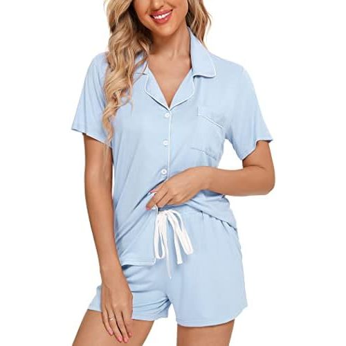 Leikar Womens Button Down Pajama Sets Bride Pajamas Sets Sleepwear Shorts Lounge Set