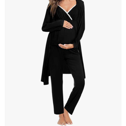 SWOMOG Maternity Nursing Robe Set 3 Piece Breastfeeding Pajamas 3 in 1 Labor Delivery Sleevless Tops&Long Pants Pregnancy Pjs