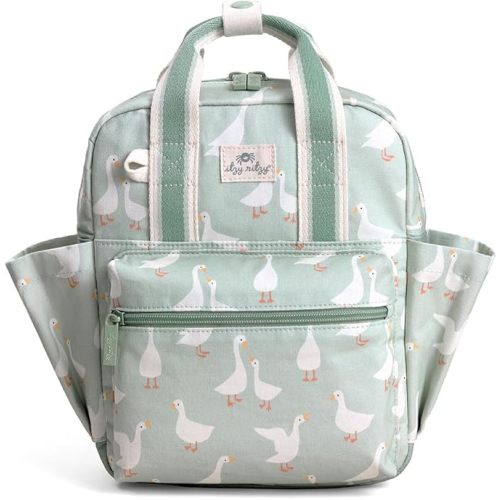 Itzy Ritzy Toddler Backpack - Daycare Bag - Features Adjustable Shoulder Straps, 2 Side Pockets & Spacious Interior with Wipeable Fabric Lining & Name Label, Goose