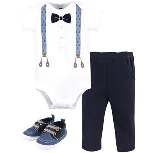 Hudson Baby Unisex Baby Cotton Bodysuit, Pant and Shoe Set