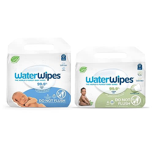 WaterWipes Bundle, Original 300 Count (5 packs) & Textured Clean Wipes 240 Count (4 packs), Plastic-Free, 99.9% Water Based Wipes, Unscented, Hypoallergenic for Sensitive Skin, Packaging May Vary