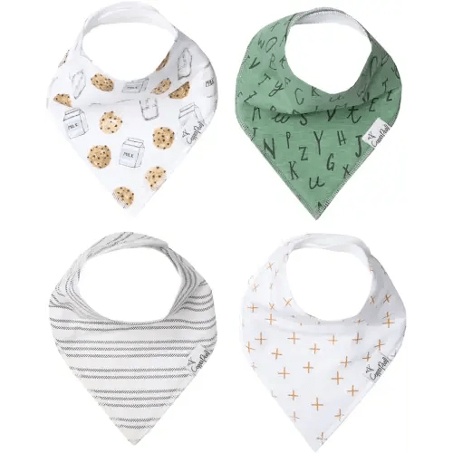 Copper Pearl 4 Pack Soft Cotton Baby Bibs for Drooling and Teething, Absorbent Drool Bibs for Baby Girl and Boy, Adjustable to Fit Newborns to Toddlers, Tons of Styles (Chip)