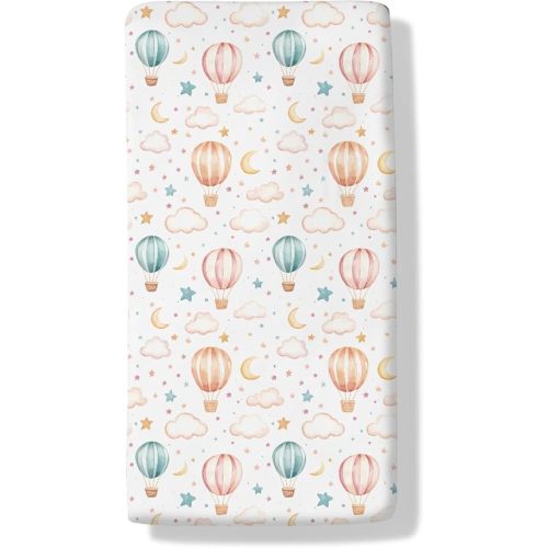 Watercolor Hot Air Balloon Cloud Moon Baby Crib Sheets for Boys Girls Sky Adventure Soft Snug Fitted Crib Mattress Cover Boho Air Balloon Baby Sheet for Standard Crib Toddler Mattress Retro 52x28in