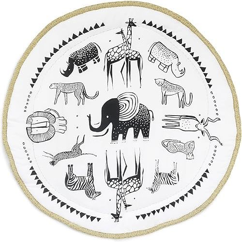 Wee Gallery Safari Playmat for Babies - Reversible Large Washable Floor Mat for Newborn, Infant, Baby, for Tummy Time Activities, Play, Travel and Development, Organic Fabric, High Contrast Animals