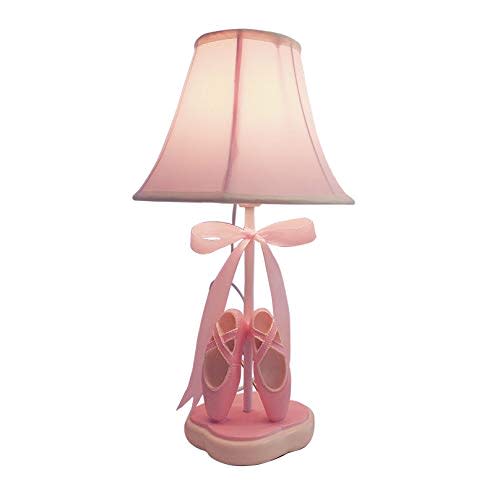 Cozylight Bedside Lamp, Pink Dancing Shoes Design, 14inch Tall Table Lamp with Fabric Stitch Shade for Girl’s Bedroom Décor, Including an E26 LED Bulb (Push Button)