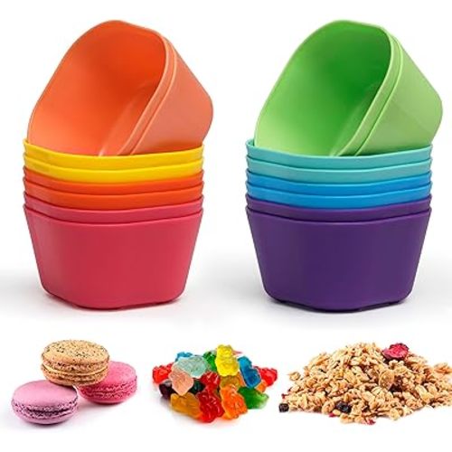 Klickpick Home 15 ounce Bowls Set Of 16 Kids colorful Snack Bowls set Toddlers Cereal Bowl Set Children Bowl Kid Microwave Dishwasher Safe BPA Free Bowls - 8 Colors