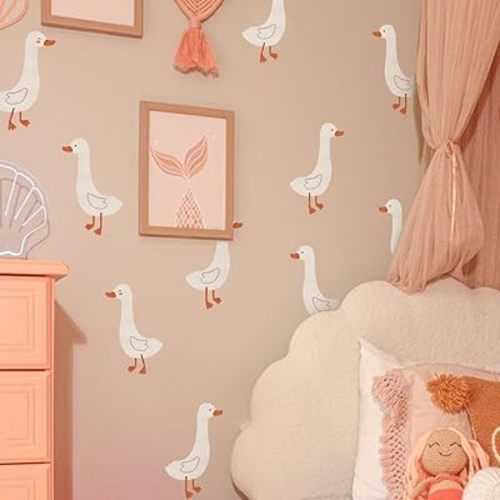 Runtoo Boho Animal Wall Decals Geese Duck White Wall Stickers Living Room Bedroom Bathroom Kids Nursery Wall Decor