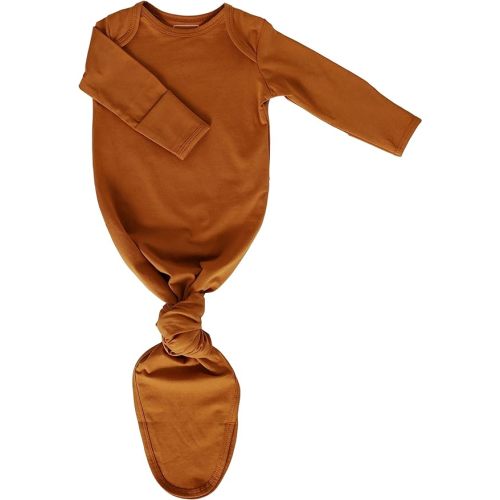 Marlowe & Co Organic Cotton Knotted Newborn Baby Gown, Soft Knotted Sleeper Gown for Baby Boy and Girl - Cinnamon - 0-3 Months