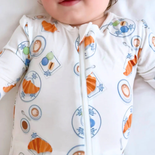 Paris Croissant Baby Bamboo Pajamas - Zippered Romper | Basically Soho