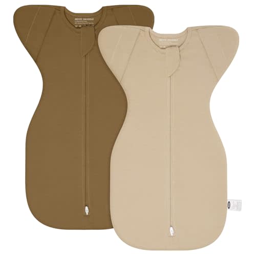 MEXXI Swaddle Baby Sleep Sack With Arms Up, 2 Pack Baby Transitional Swaddle with Double Zipper,0.5 TOG