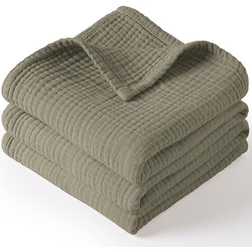 Muslin Baby Blanket for Boys and Girls, Neutral Cotton Crib Blanket for Newborn Infant Toddler - Soft and Breathable Baby Quilt 1 Pack- 47"*47" (Olive)