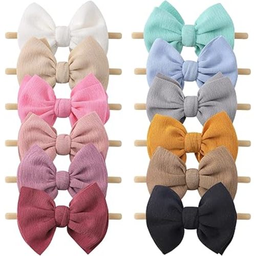 yoyokid 12 PCS Hairband with Baby Girl Bows Soft Nylon Baby Headbands and Bows Hair Accessories for Newborn Infant Toddlers Kids