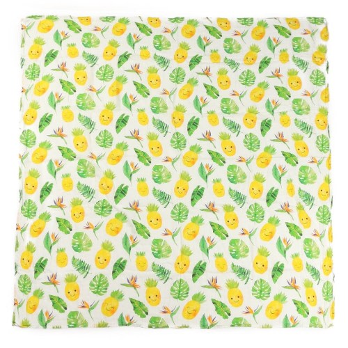 Baby Muslin Swaddle Pineapple Monstera White