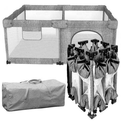 Dearlomum Foldable Baby Playpen with Gate, Extra Large Collapsible Play Yard for Babies & Toddlers, Portable Travel Playpen, Baby Activity Center for Indoor & Outdoor Use (Grey 51"×51")