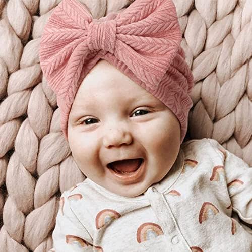 DRESHOW BQUBO 5 Pieces Newborn Baby Turban Hats Bow Baby Infant Beanie Breathable Toddler Cap for Baby Girls