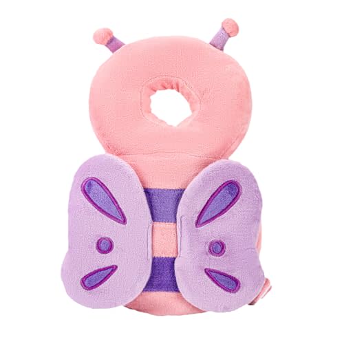 Baby Head Protection Backpack - Soft & Comfortable, Cute Cartoon Design, Pink Butterfly