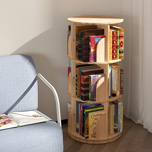 3 Tier 360 Display Rotating Bookshelf, Revolving Bookcase for Kids&Adults, Rotating Bookshelf Tower for Preschoolers' Classrooms, Nursery, Bedrooms, Living Room