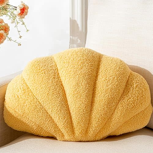 Seashell Throw Pillows Shell Shaped Pillow Yellow Sea Shell Pillows for Bed Seashell Decorative Pillow Soft Plush Pillow Sea Couch Decoration(13 X 10 inch)