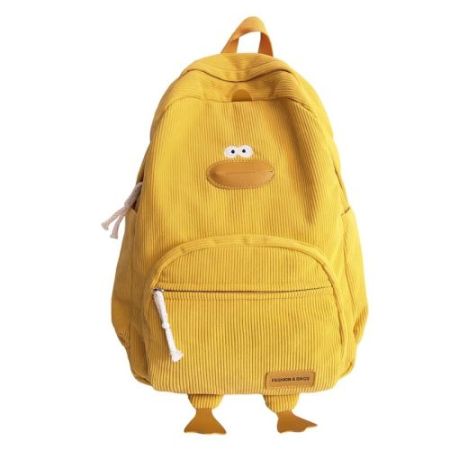 Corduroy Duck Cute Backpack, Kawaii Aesthetic Laptop Backpack, Large Capacity Girls Travel Bag Adjustable Strap (Yellow)