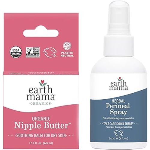 Earth Mama Essentials Bundle | Organic Nipple Butter™ & Herbal Perineal Spray | Postpartum Essentials for Nursing and After Birth Recovery
