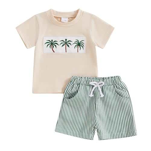 WZTYYDS Toddler Baby Boy Clothes Striped Embroidery T-Shirt Elastic Waist Shorts Set 2Pcs Infant Summer Outfits