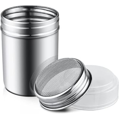 1Pcs Stainless Steel Powder Sugar Shaker Duster with Lid, Fine Mesh Shaker Powder Cans for baking soda Cocoa Cornstarch Coffee Flour ect