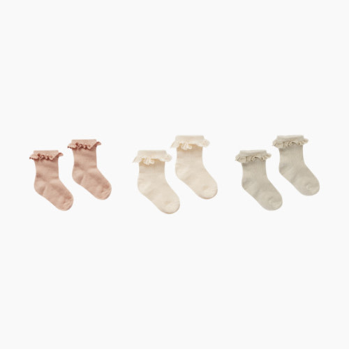 Rylee + Cru Ruffle Socks, 3-Pack - Dove Natural Blush, 6-12 M