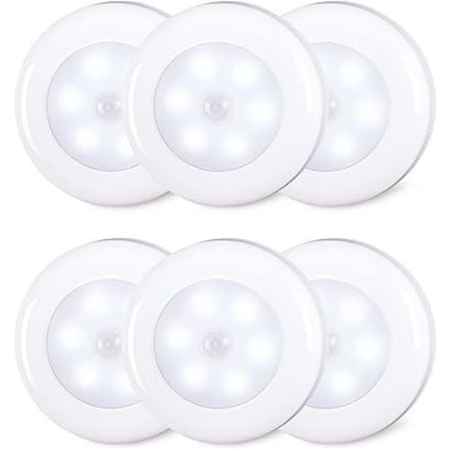 STAR-SPANGLED 6 Pack 2.8” Motion Sensor Lights Indoor AAA Battery Operated, Stick on LED Puck Light for Stairs, Under Cabinet, Closet, Cool White