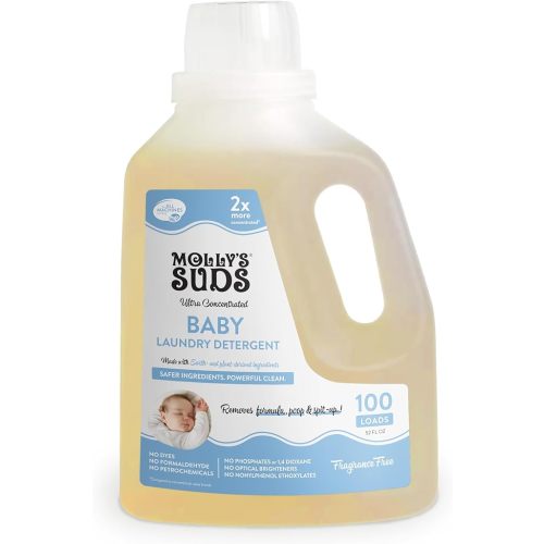 Molly's Suds Baby Liquid Laundry Detergent | Removes Formula, Poop & Spit-Up Stains | Extra Gentle on Newborn Skin (Fragrance Free, 100 Loads)