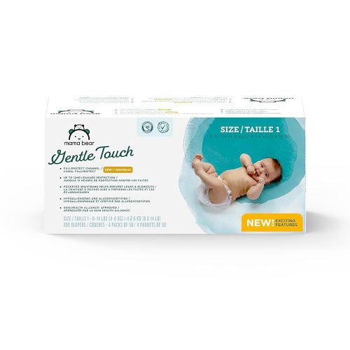 Amazon Brand - Mama Bear Gentle Touch Diapers, Size 1, 200 Count (4 packs of 50)