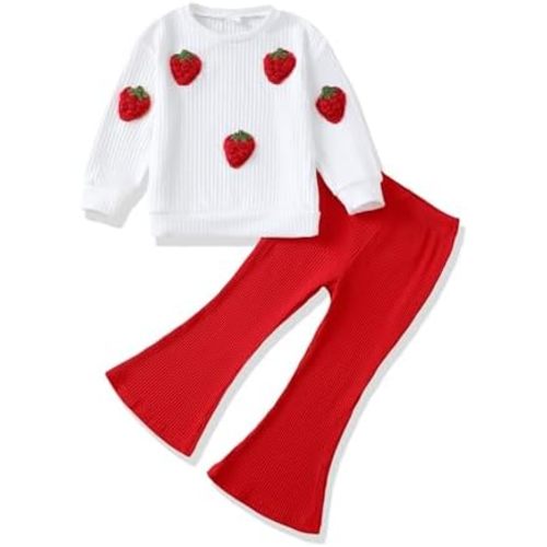 Toddler Girl Clothes Kids Outfits Long Sleeve Ribbed Sweatshirt Bell Bottom Pants Set Fall Winter Clothing for Girls