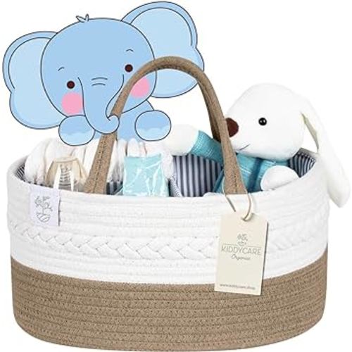 KiddyCare Diaper Tote Caddy Baskets with Dividers for Baby Boy/Girl Diaper Caddy with Shoulder Strap, Diaper Changing Caddy Cat for Car Organizer Storage Basket for Baby Nursery Natural X-Large