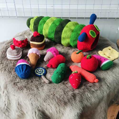 Hungry Caterpillar Crochet, Hungry Caterpillar Eating Game, Hungry Caterpillar Amigurumi, Toddler Play Set, Crochet Montessori Toy