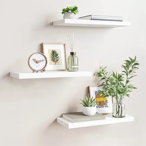 Set of 3 Floating Shelves Wall Mounted,Wood Wall Floating Storage Shelves,White Wall Shelf Sets,Wall Shelves for Decor and Display,Be Used for Kitchen, Bathroom,Living Room, Bedroom and More.