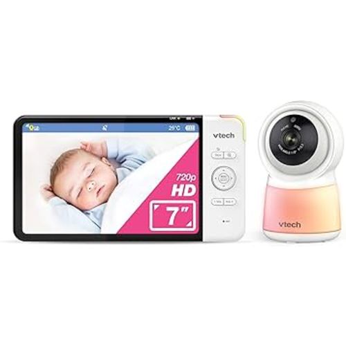 VTech RM7754HDV2 7” Smart HD Video Baby Monitor with Remote Access, Night Light, 2-Way Talk, Soothing Sounds, Temp Sensor & Motion Detection, up to 13 Hours Battery Life