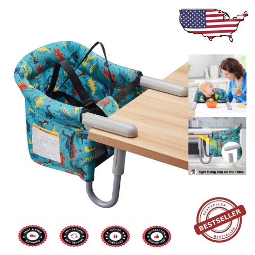 Dinosaur Print Hook-On Baby Feeding Chair - Travel-Friendly and Easy to Clean