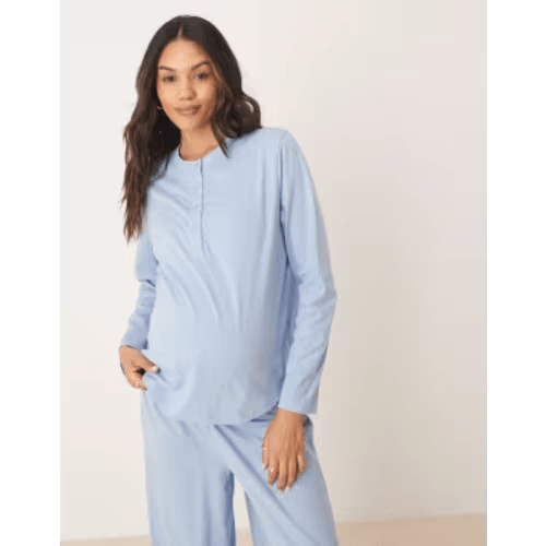 ASOS DESIGN Maternity mix & match Henley pajama top in blue