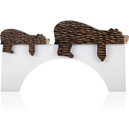 2 Pcs Bear Wooden Door Topper Decor Adorable Bear Shape Art Door Topper Sleeping Bear Woodland Nursery Decor Statue Forest Animal Door Corner for Christmas Party Shelf Home Office Bedroom