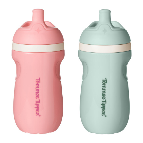 Tommee Tippee Insulated Sporty Bottle, 9oz, 12 Months+, No Spill Toddler Water Bottle, Pink and Blue, 2 Count