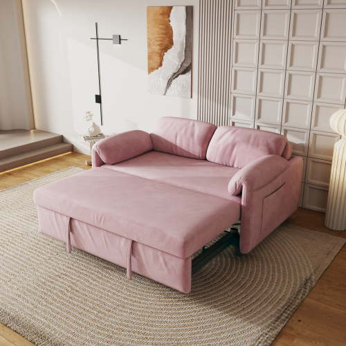54" Velvet Futon Sofa Bed Convertible Sleeper Sofa Bed Pull Out Sofa Bed With Adjustable Backrest for Living Room,Office,Pink